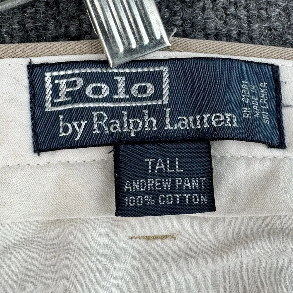 Polo Ralph Lauren Andrew Chino Pants Men's 38x32 Tall Tan Pleated Classic Cotton